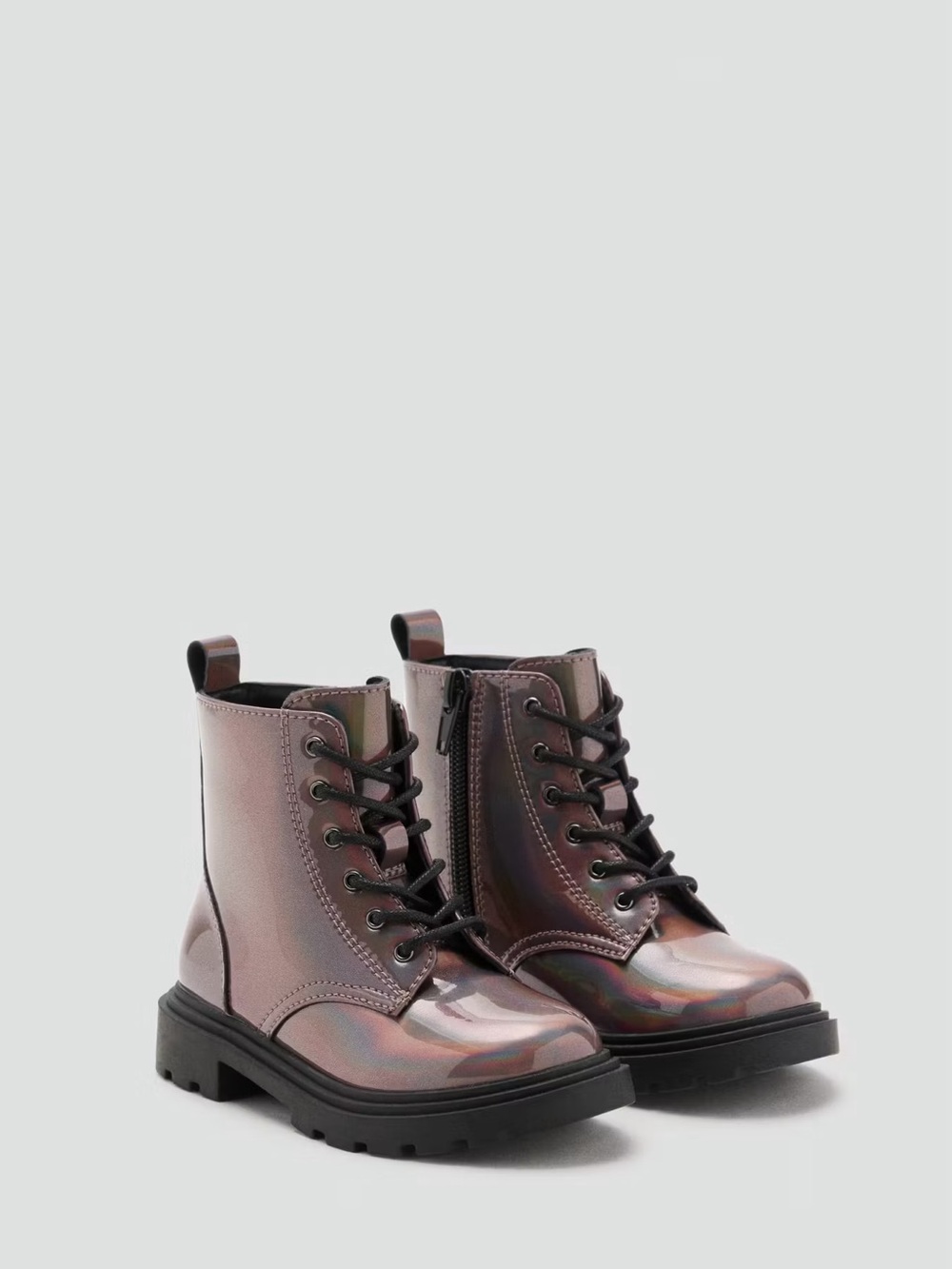 Mango Metallic Purple-Pink Kids Lace-Up Combat Boots